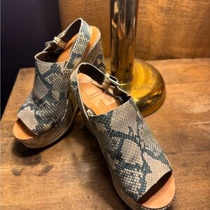 Dolce Vita Green and Cream Snakeskin Wedges